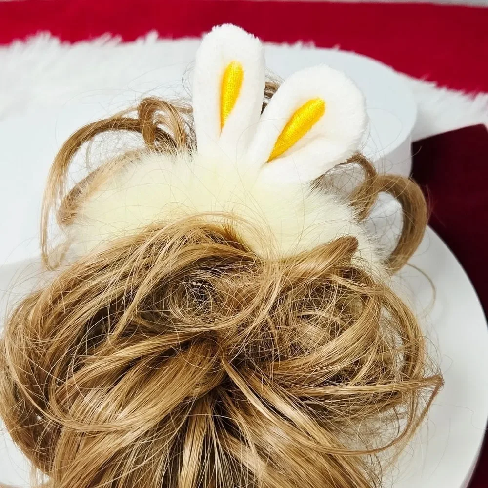 Fluffy Bunny Ear Hair Ties Faux Fur Rabbit Ponytail Holders Easter Scrunchies 2